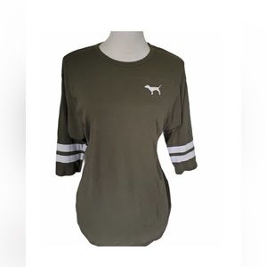 Olive green & white dolman style spirit jersey/tee from
Victoria secret PINK.
